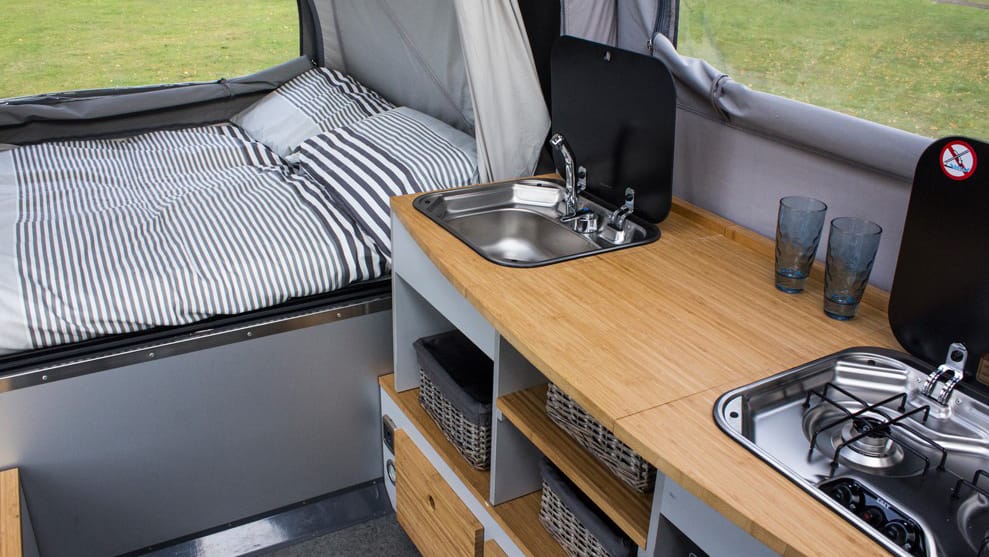 View inside the AO folding caravan Photo(c)Air Opus