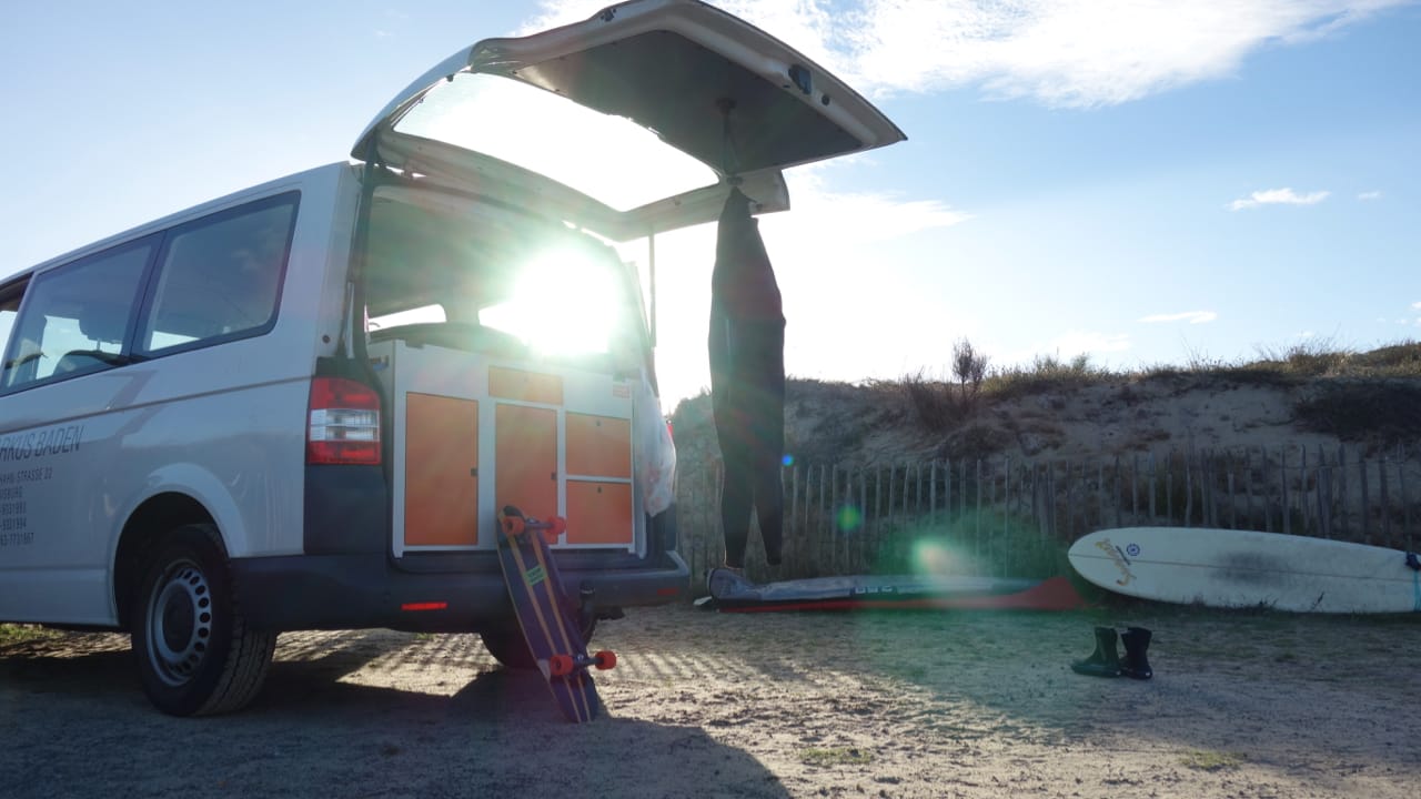 A converted camper with the escape vehicle module