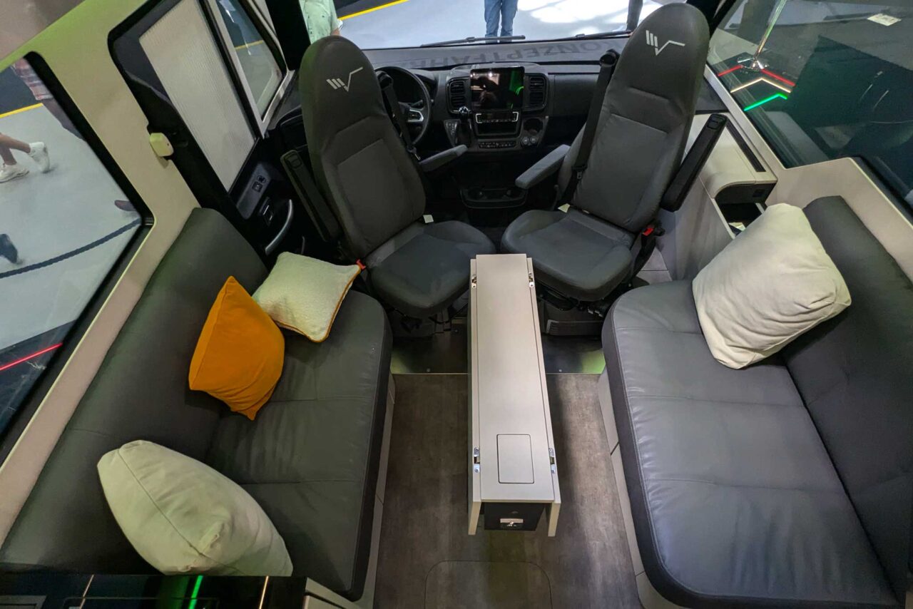 Mobilvetta Fluideen study seating area, driver's cab Caravan Salon 2024