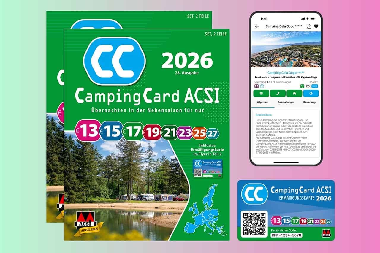 CampingCard ACSI 2026, cheap camping accommodation in Europe, practical travel companion for campers.